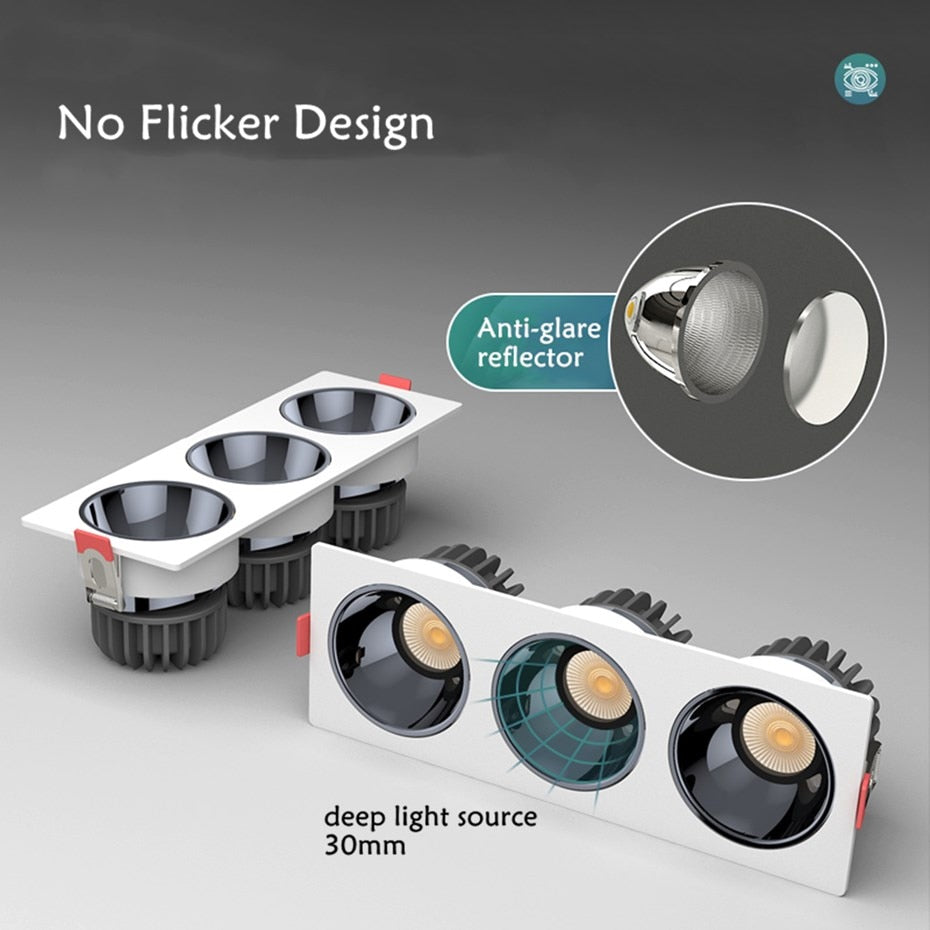 Led Downlight Recessed Dimmable Led Ceiling Light Spot Light Square Anti glare Design 7W 12W 15W For Living Room Bedroom Kitchen