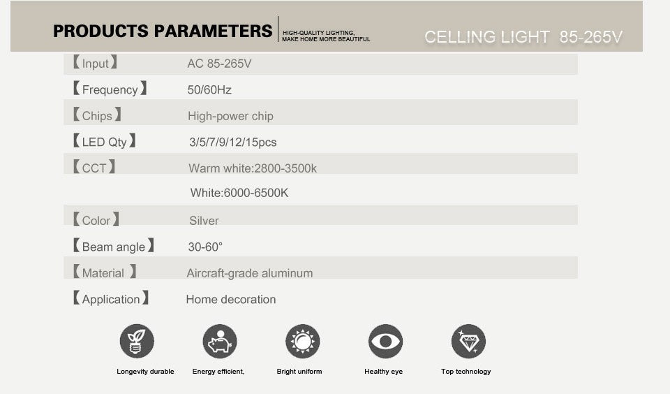 Spot Led Recessed Encastrable Led Spot Ceiling Lamp Cool and Warm White Led Downlight 3w 5w 7w 9w 12w 85-265V Spotlight
