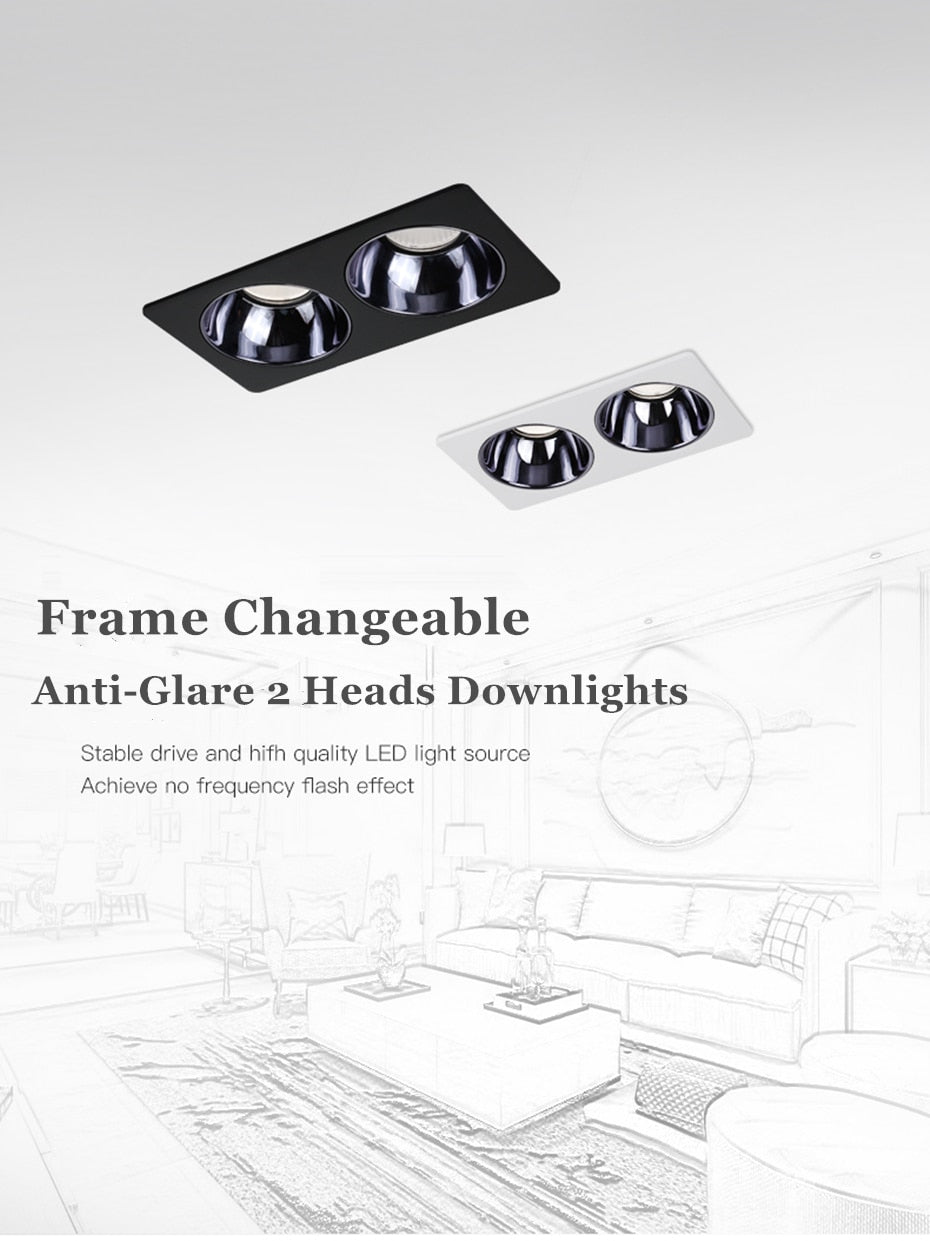 LED Downlights Anti Galre 2 Head Ceiling Spot Light 14W 24W 30W 40W for Kitchen Bedroom Living room AC110V 220V Frame Changeable