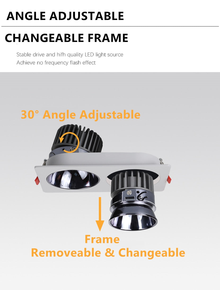 LED Downlights Anti Galre 2 Head Ceiling Spot Light 14W 24W 30W 40W for Kitchen Bedroom Living room AC110V 220V Frame Changeable