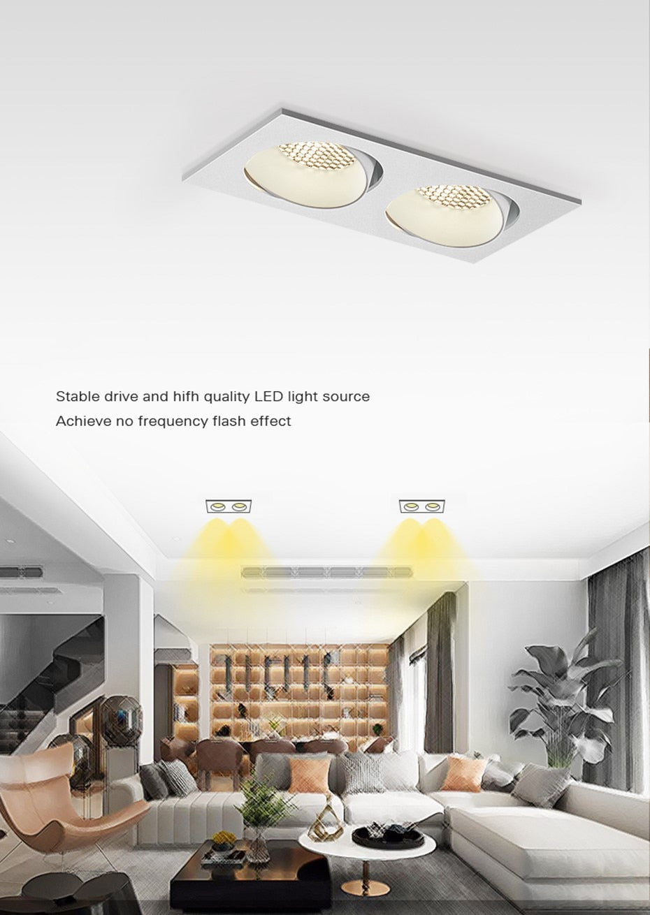 Dimmable Square Led Downlight Ceiling Spot Light 7w 15w 24w COB Ceiling Recessed Downlight AC85-265V Recessed Indoor Lightings