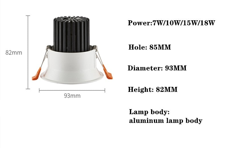 Dimmable LED COB Downlight 7W/10W/15W 18W Round Recessed LED Spot Light lumination Indoor Decoration Ceiling Lamp AC110V/ 220V