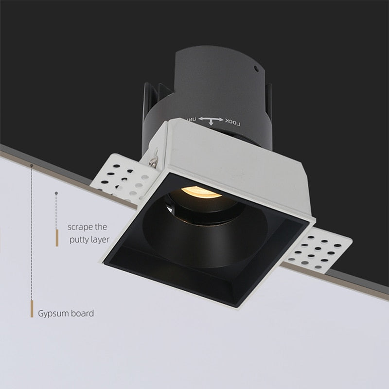 LED embedded square downlight borderless anti-glare ceiling spotlight without main light for home living room