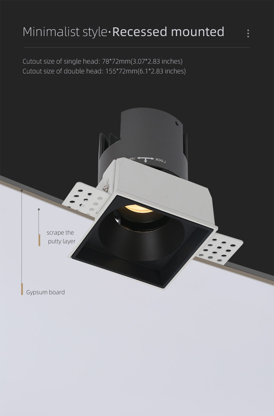 LED embedded square downlight borderless anti-glare ceiling spotlight without main light for home living room