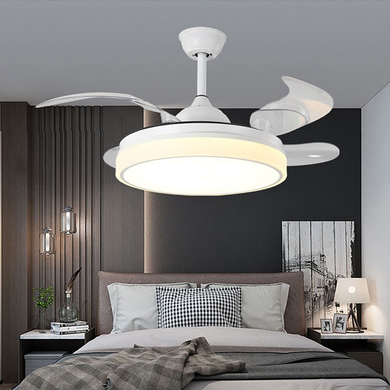 White Modern Simple Nordic Intelligent LED Fan Lamp Bedroom Living Room Invisible Night Light Ceiling Fan Lamps