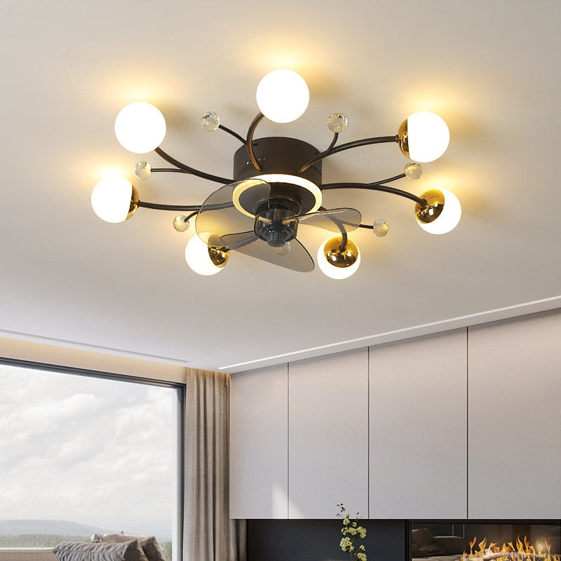 Modern led ceiling fan with lighting application and remote control, dining room, living room, bedroom ceiling lamp