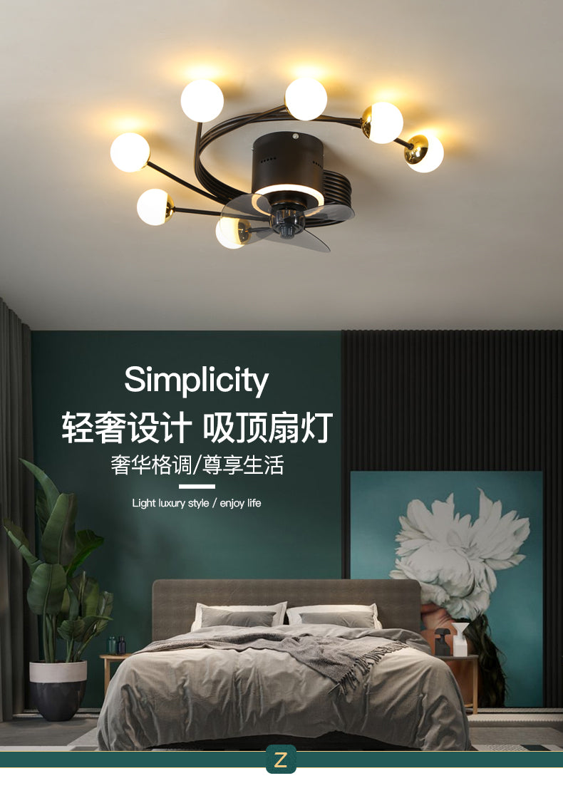 Modern led ceiling fan with lighting application and remote control, dining room, living room, bedroom ceiling lamp
