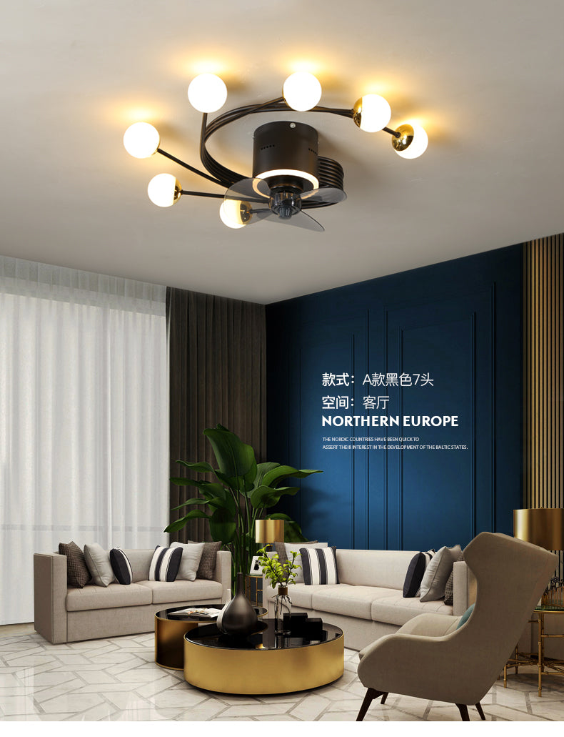 Modern led ceiling fan with lighting application and remote control, dining room, living room, bedroom ceiling lamp