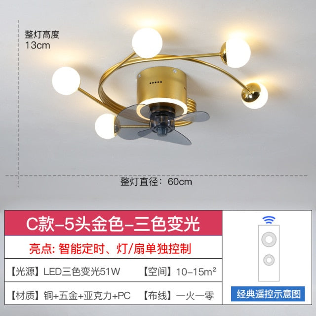 Modern led ceiling fan with lighting application and remote control, dining room, living room, bedroom ceiling lamp
