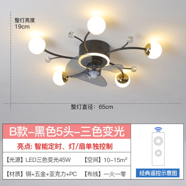 Modern led ceiling fan with lighting application and remote control, dining room, living room, bedroom ceiling lamp