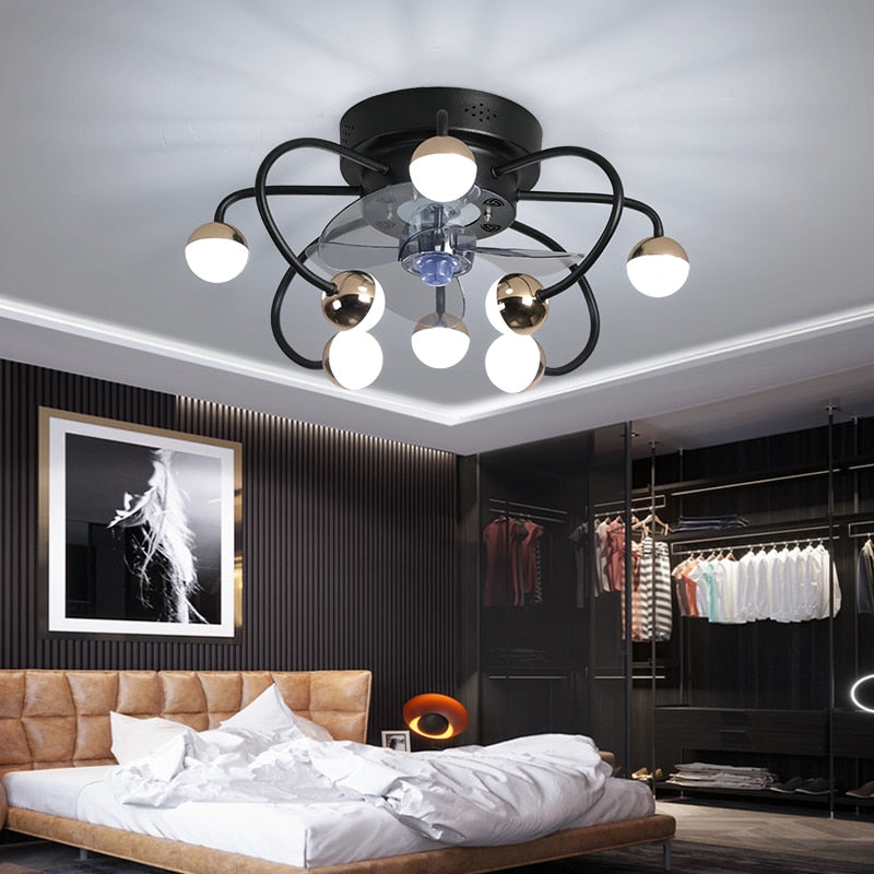 Decorative DC ceiling fan, ceiling fan with LED light, modern remote control, simple, with fan, dining room, living room, home