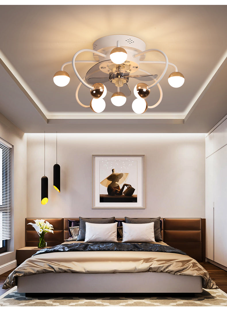 Decorative DC ceiling fan, ceiling fan with LED light, modern remote control, simple, with fan, dining room, living room, home