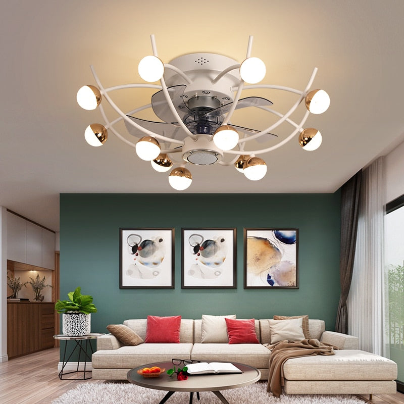 Intelligent creative ceiling fan lamp electric fan with lamp remote control bedroom decoration dining room lamp living room