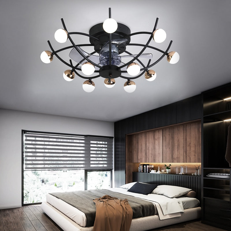 Intelligent creative ceiling fan lamp electric fan with lamp remote control bedroom decoration dining room lamp living room