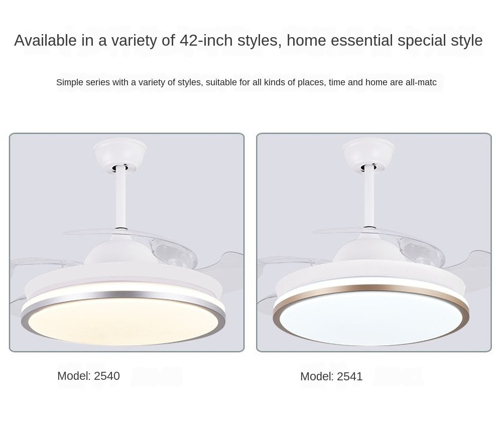 Led ceiling fan lamp with remote control circular DC frequency lamp for bedroom decoration, retractable and reversible