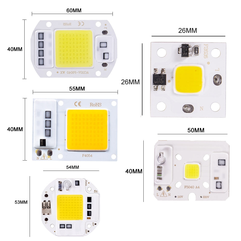COB LED Lamp Chip AC 110V 220V 10W 20W 30W 50W LED Beads Lamp Box No Need Driver for Flood Light Spotlight Downlight Lighting