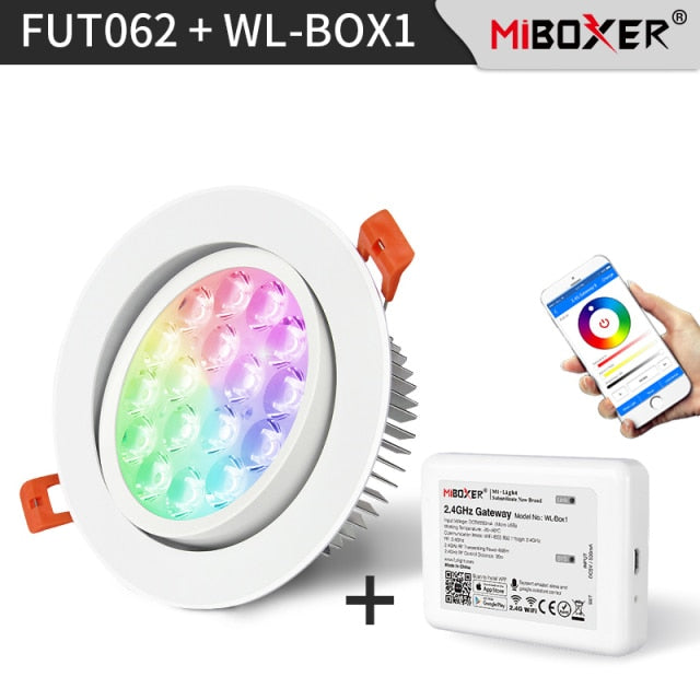 Smart LED Light Miboxer 9W RGB + CCT LED Downlight FUT068 Round AC 100V-240V WiFi Control Brightness Dimmable Angle Adjustable