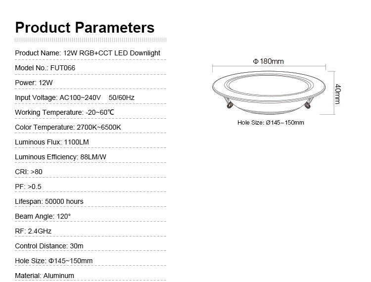 Miboxer LED Downlight 12W RGB CCT FUT066 Round AC 100V-240V Brightness Adjustable Smart LED Living Room Light Bedroom Downlight