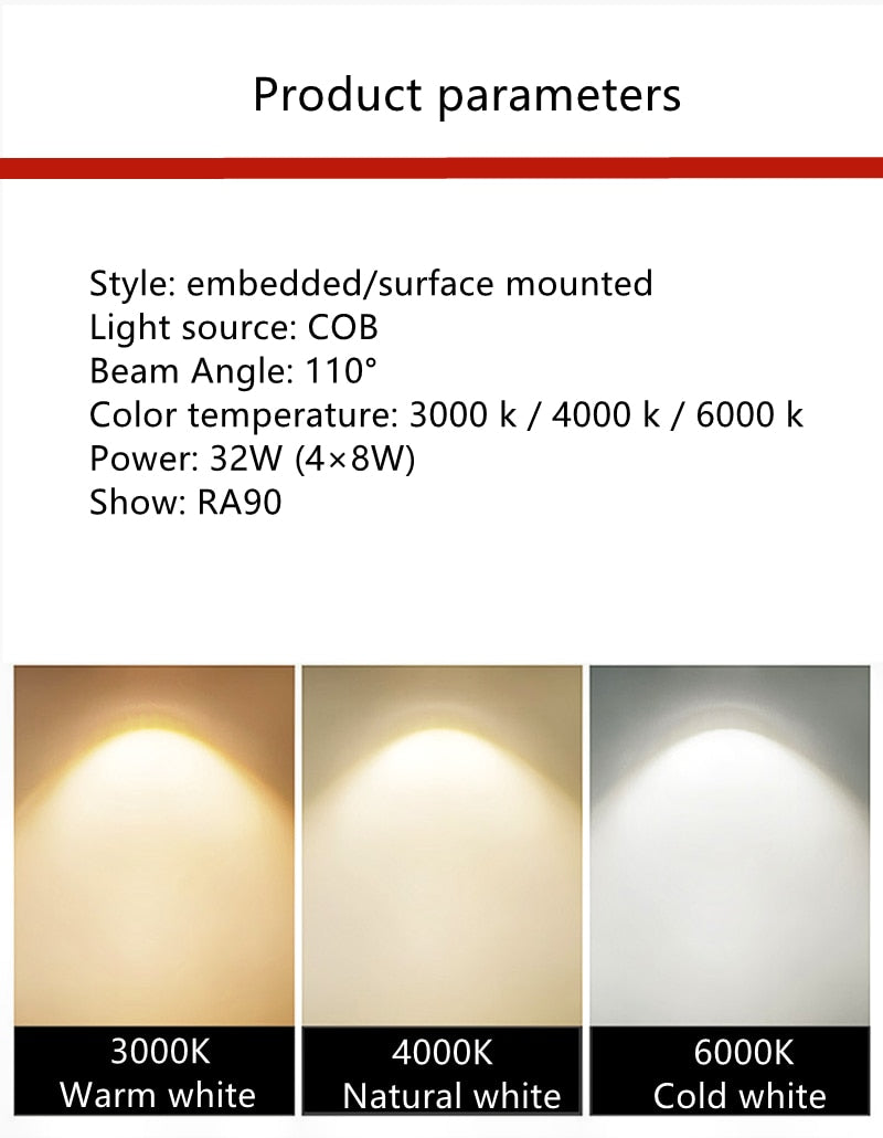 LED downlight square spotlight 32W embedded ceiling downlight bedroom living room aisle restaurant home lighting lighting