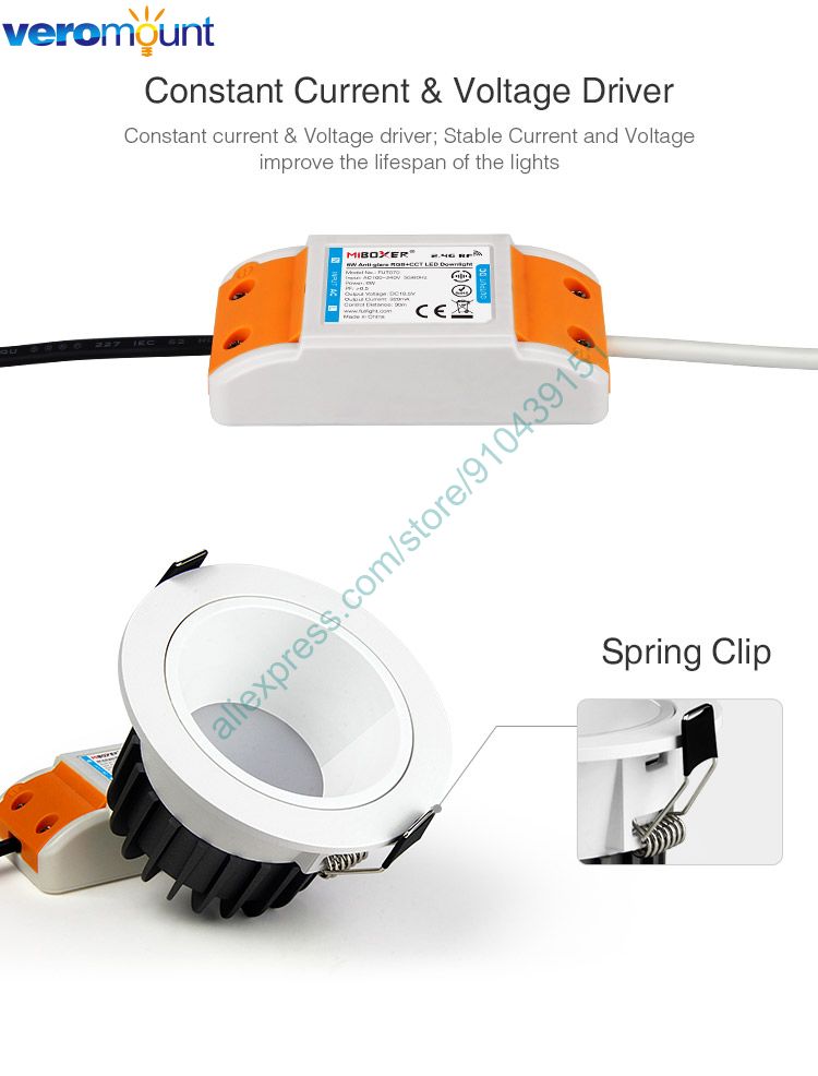 MiBoxer 6W Anti-glare RGB+CCT LED Downlight Dimmable Ceiling 110V 220V 60 Degree Angle 2.4G RF Remote WiFi Voice Control FUT070