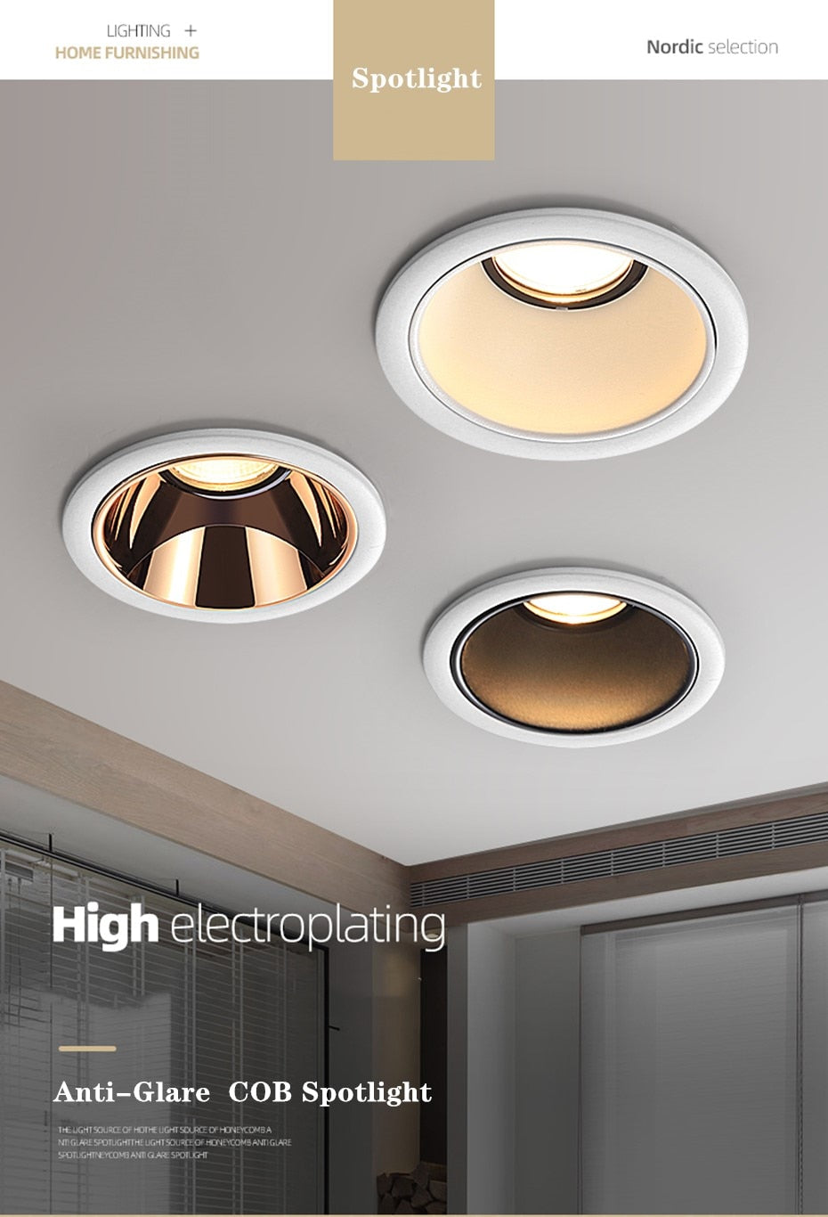 Anti-Glare Downlight7W 12W 15W Dimmable LED lamp Recessed Spotlight Warm White Natural Cool White Light AC85-265 Indoor lighting