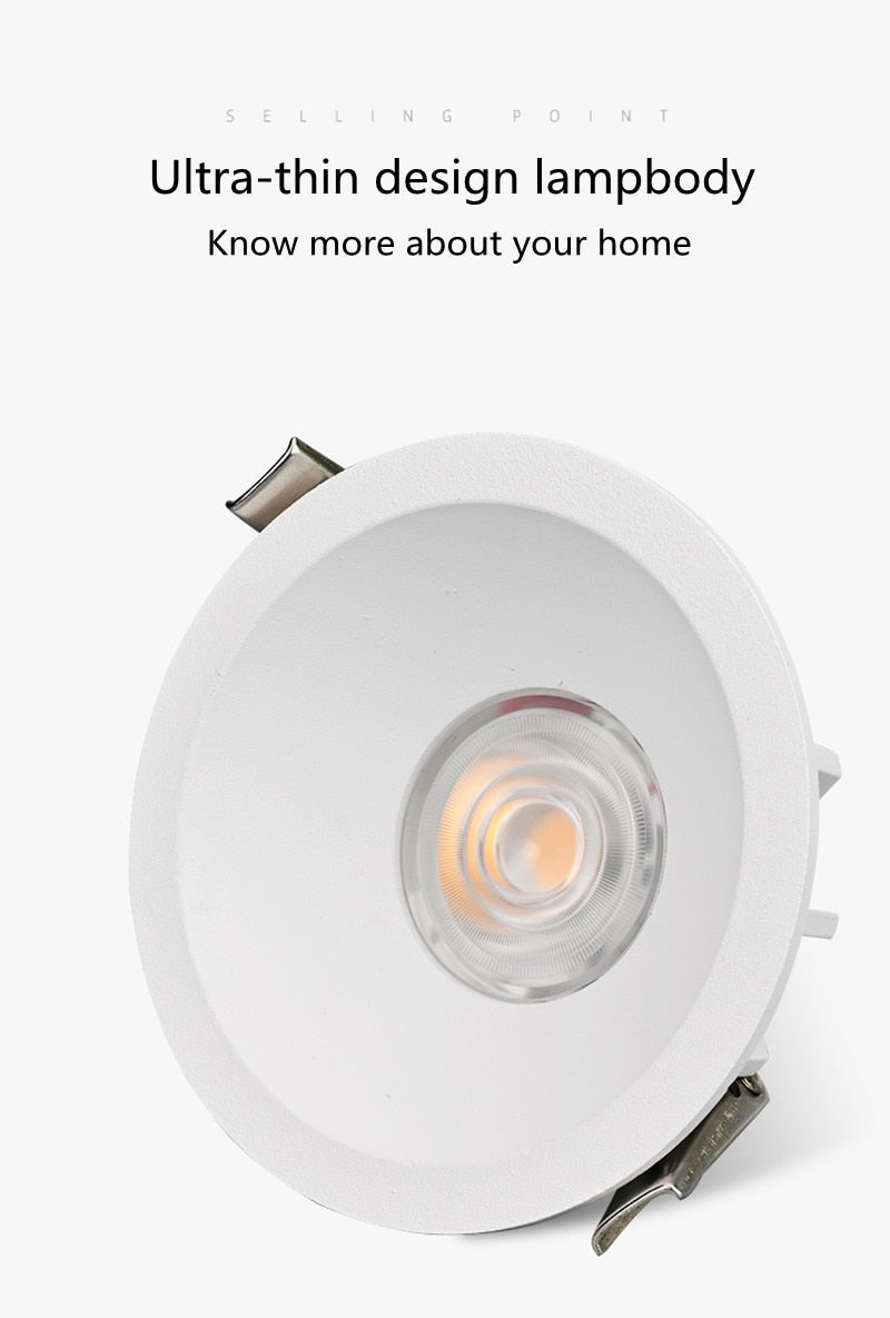 White Downlight COB Anti-Glare Narrow Frame Household Opening 7.5 CM110V 220V 5W 7W 12W 18W Ultra-Thin Embedded LED Ceiling Light