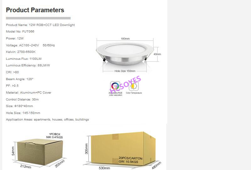 MIBOXER FUT065 18W /FUT066 12W RGB+CCT LED Downlight Brightness adjustable AC110 220V Color temperature Wireless WIFI APP