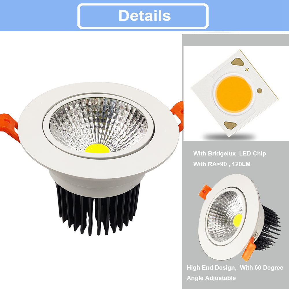 Recessed LED Downlight 3W 5W 7W 10W 12W 15W 20W 24W Spot LED DownLights Dimmable AC85-265V 220V 110V LED Spot Light