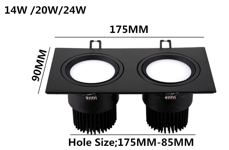 Energy saving Recessed Double LED Dimmable Downlight COB 7w 9w 12W 24W LED Spot light decoration Ceiling Lamp AC 110V 220V