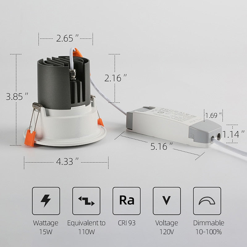 Aisilan 4 Inch Dimmable LED Downlight Anti-Glare Flicker-Free Recessed Ceiling Light 15W for Living Room Hotel Mall Bedroom