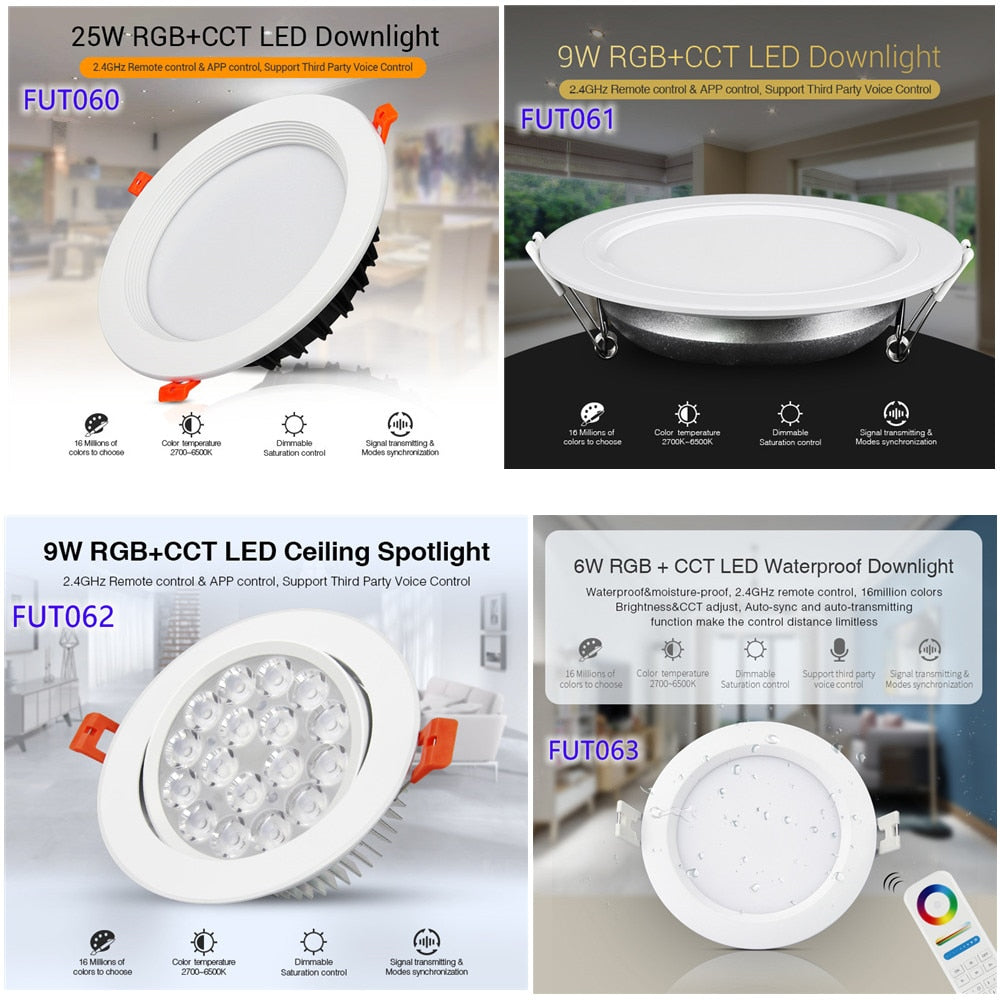 LED Downlight Spotlight Dimmable RGB+CCT 50Hz/60Hz 6W/9W/12W/15W/18W/25W MiBoxer FUT060/061/062/063/064/065/066/068/069/070/071/072