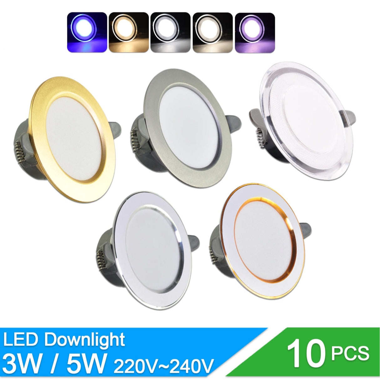 10Pcs Downlight 3w 5w spot led lights 3000k 4500K 6000K AC 220V-240V led Downlight Kitchen living room Indoor recessed lighting