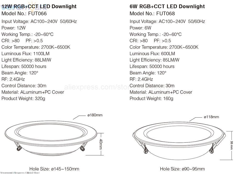MiBoxer 6W 9W 12W 15W 18W 25W Smart RGB+CCT Wireless Remote WiFi APP Alexa Voice Control LED Downlight Dimmable Support 2.4G RF