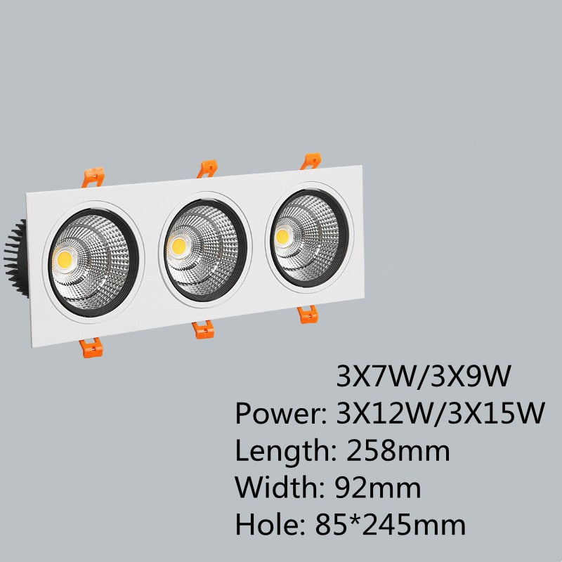 Square Dimmable led downlight lamp 7W 9W 12W 15W cob led spot 220V / 110V ceiling recessed downlights square led panel light