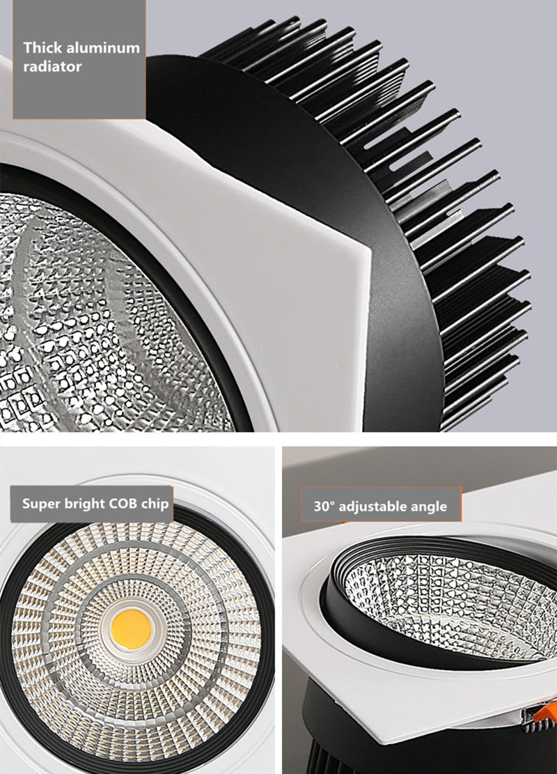 Square Dimmable led downlight lamp 7W 9W 12W 15W cob led spot 220V / 110V ceiling recessed downlights square led panel light