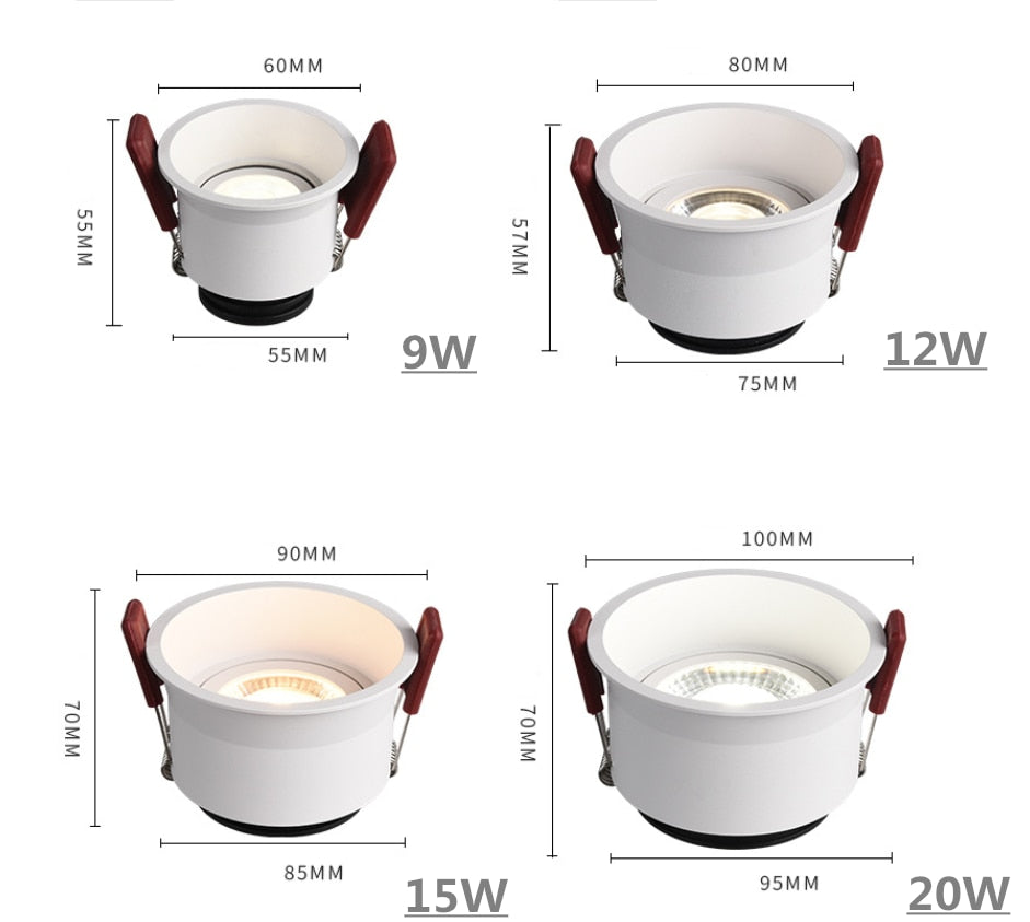 Angle Adjustable Deep Anti-Glare LED COB Recessed Downlight 9W 12W 15W 20W Round White LED Ceiling Spot Light Pic Background