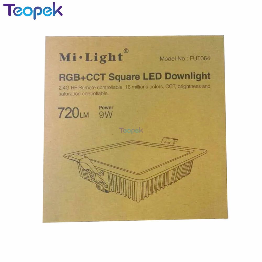 Mi.light 9W RGB+CCT Square LED Downlight FUT064 AC100~240V,FUT089 8-Zone RGB+CCT Remote Controller + WL-iBox1