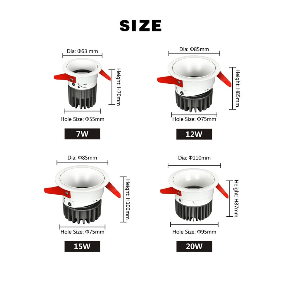 Led Downlight 7W 12W 15W Recessed Round LED Ceiling Lamp AC220V 110V LED Spot Light Indoor Lighting Warm White Cold White
