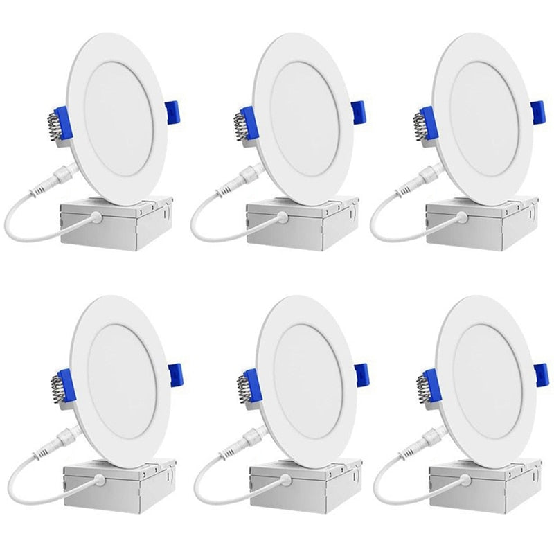 6Pcs 12W 4000K Ultra-Thin LED Recessed Ceiling Light With Junction Box, Dimmable Downlight