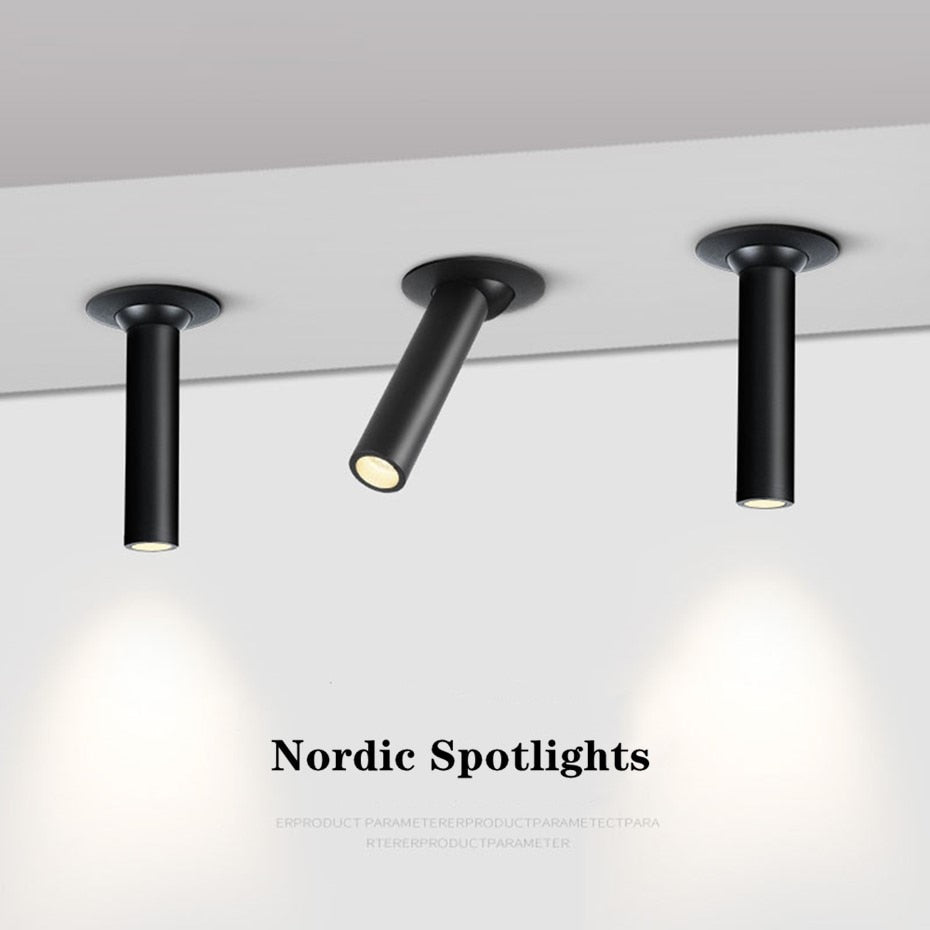 Black/White Long Tube Led Downlight 12W Recessed LED Spotlight Angle Rotatable Ceiling Light Indoor Lighting For Kitchen Bedroom