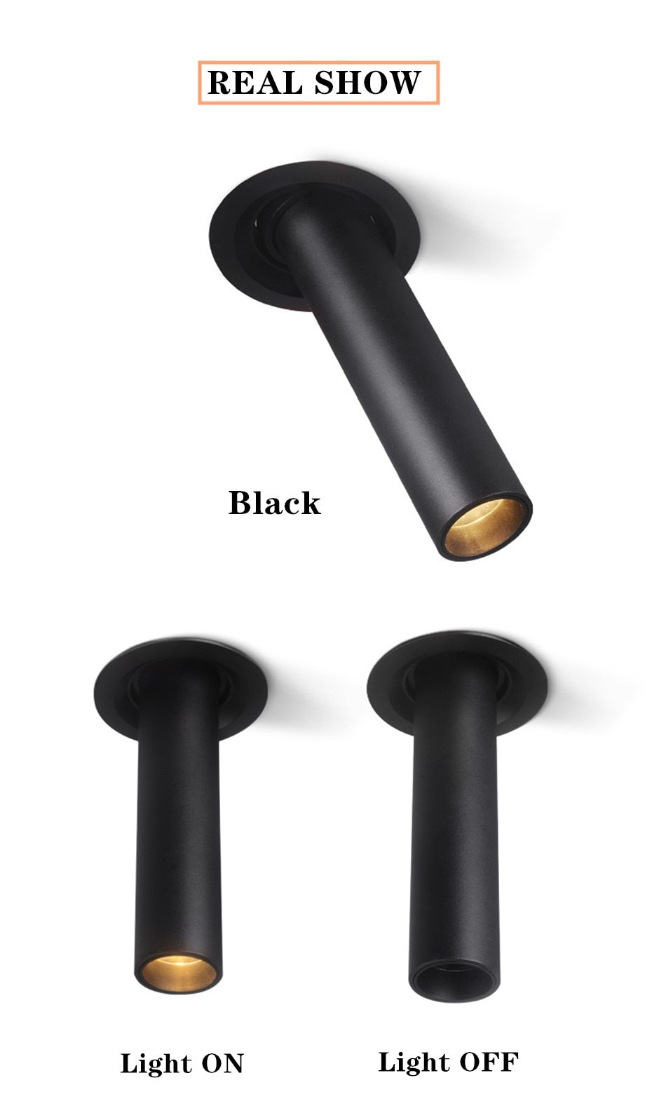 Black/White Long Tube Led Downlight 12W Recessed LED Spotlight Angle Rotatable Ceiling Light Indoor Lighting For Kitchen Bedroom