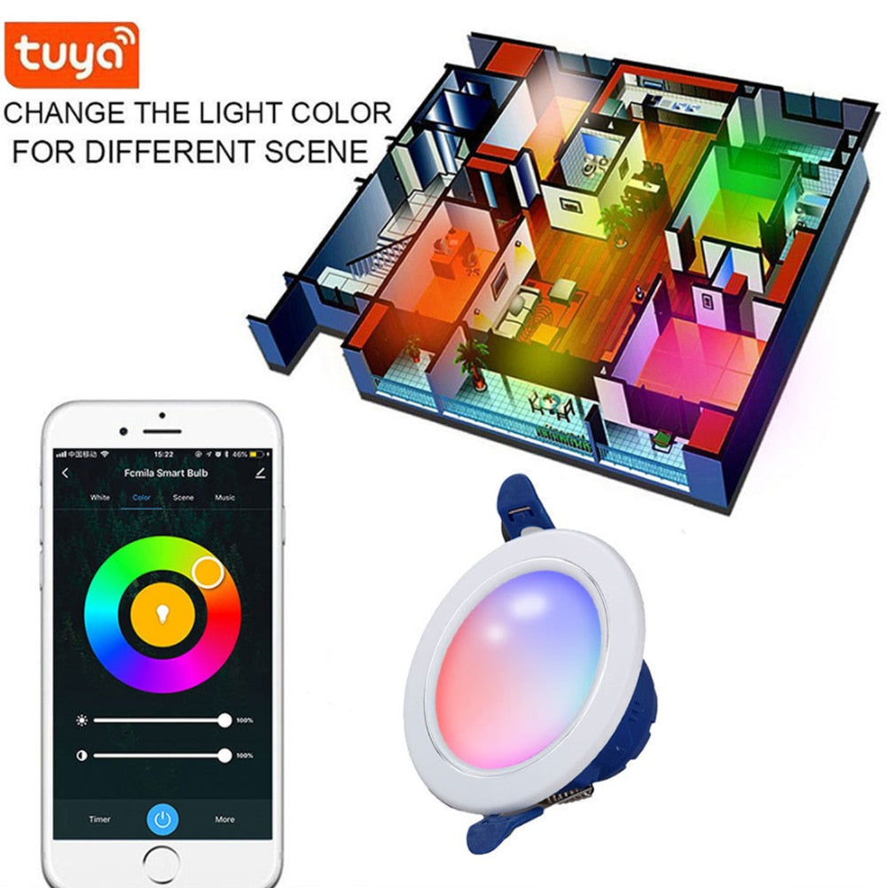 Tuya Wifi Smart Downlight Remote Mobile App Control Timing Dimming AC85-265V 6W Toning Compatible With Alexa Google Home