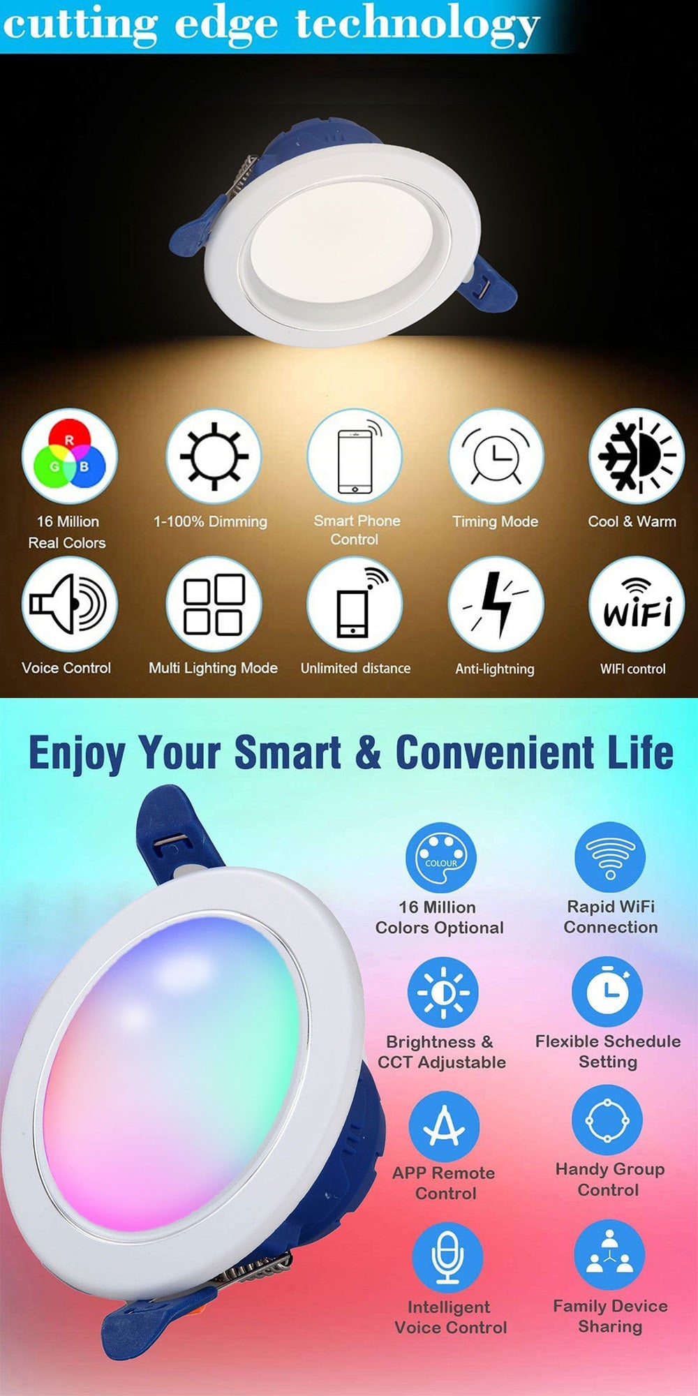 Tuya Wifi Smart Downlight Remote Mobile App Control Timing Dimming AC85-265V 6W Toning Compatible With Alexa Google Home