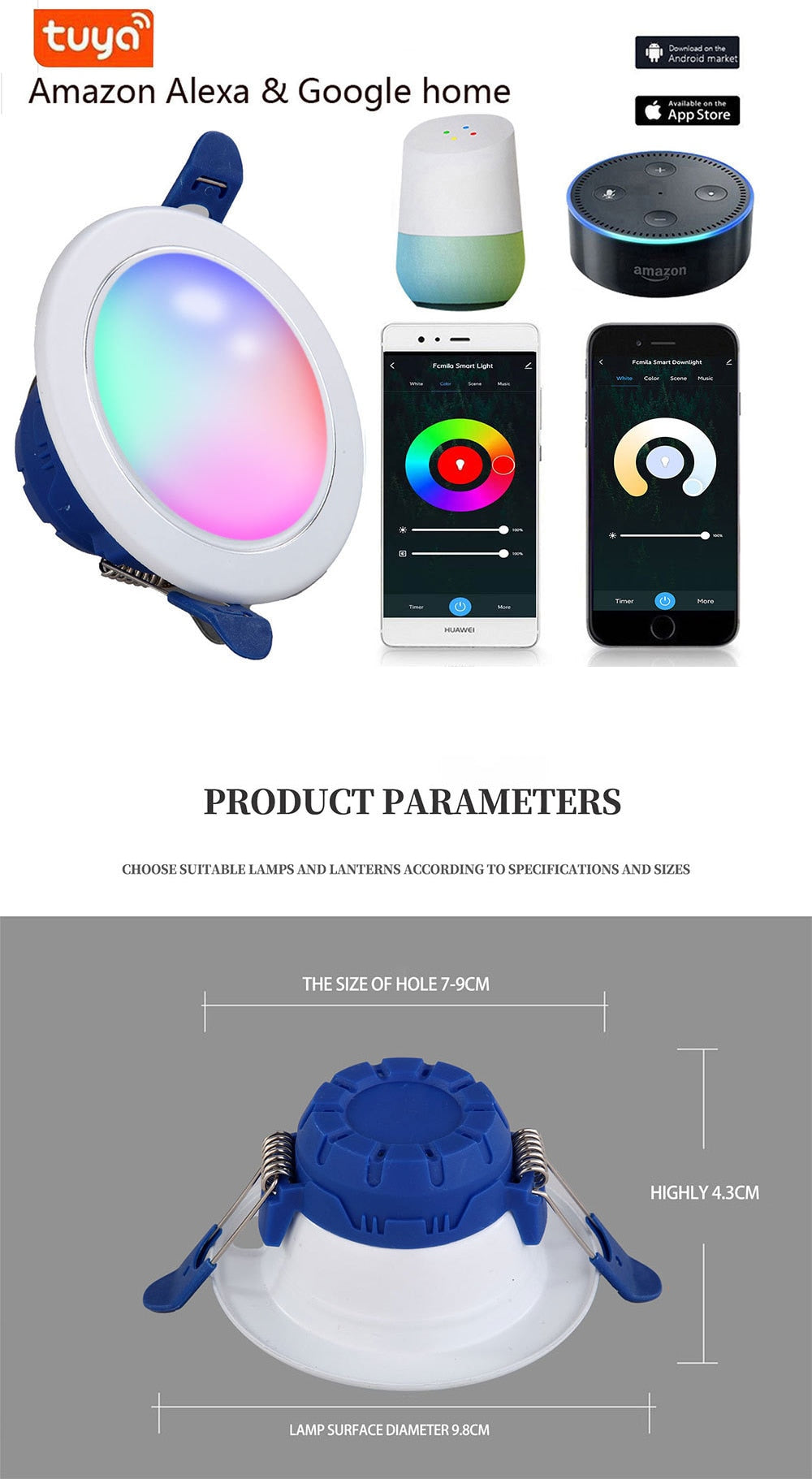 Tuya Wifi Smart Downlight Remote Mobile App Control Timing Dimming AC85-265V 6W Toning Compatible With Alexa Google Home