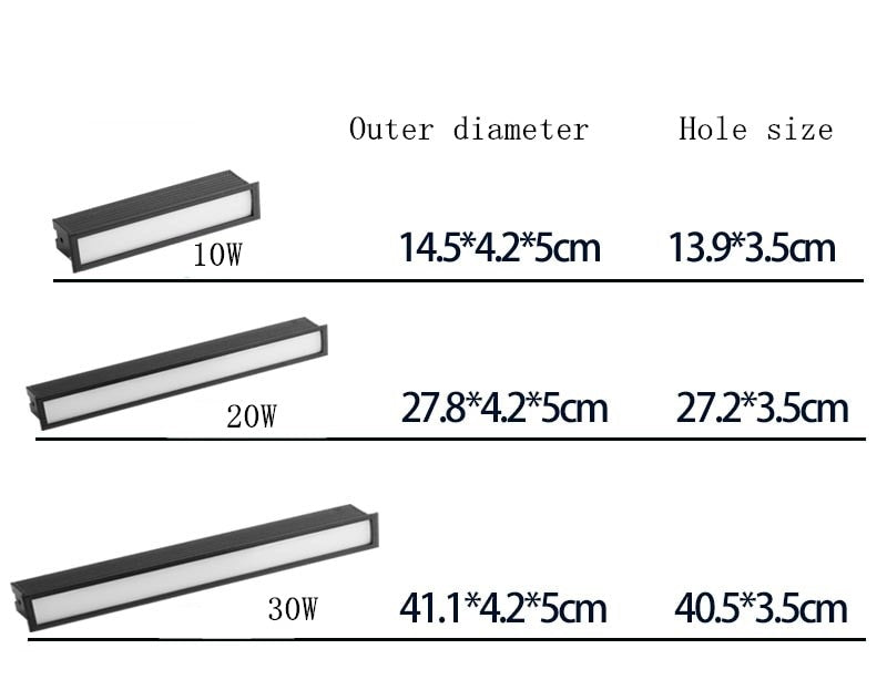 Recessed Strip CREE LED Ceiling Lights 10W/20W/30W COB LED Downlights AC85~265V LED Strip lamp Indoor Lighting