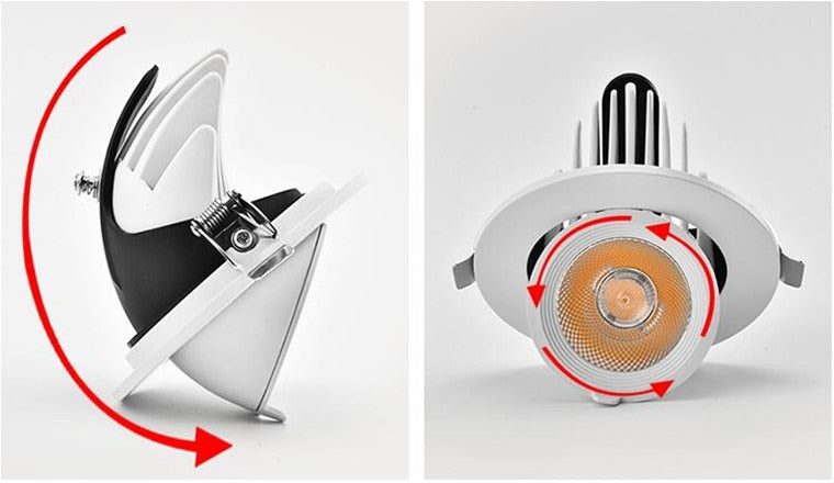 Dimmable Embedded Retractable LED Downlights 10W 20W 30W AC85-265V Adjustable 360° COB LED Ceiling Spot Lights Indoor Lighting