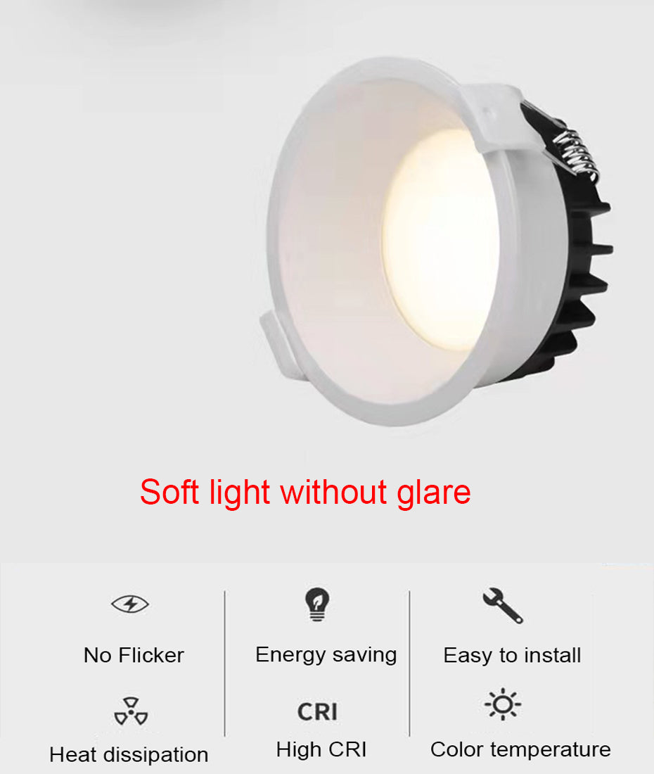 LED Anti-glare Downlight Narrow Frame Embedded Home Without Main Light Nordic Living Room Aisle Three-color Ceiling Downlight