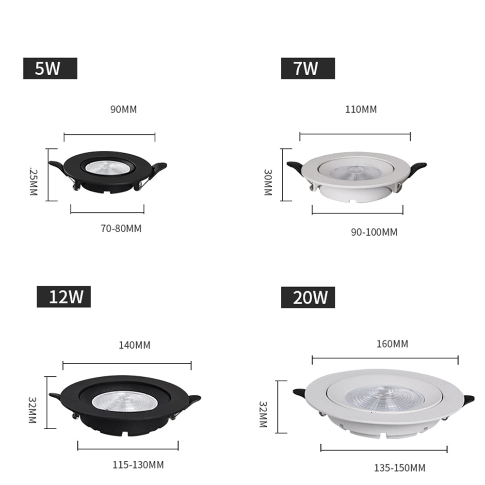 Spotlight Embedded 5W 7W 12W LED Indoor Ceiling Light Modern Bedroom Living Room Downlight Adjustable Angle Lighting Spotlight