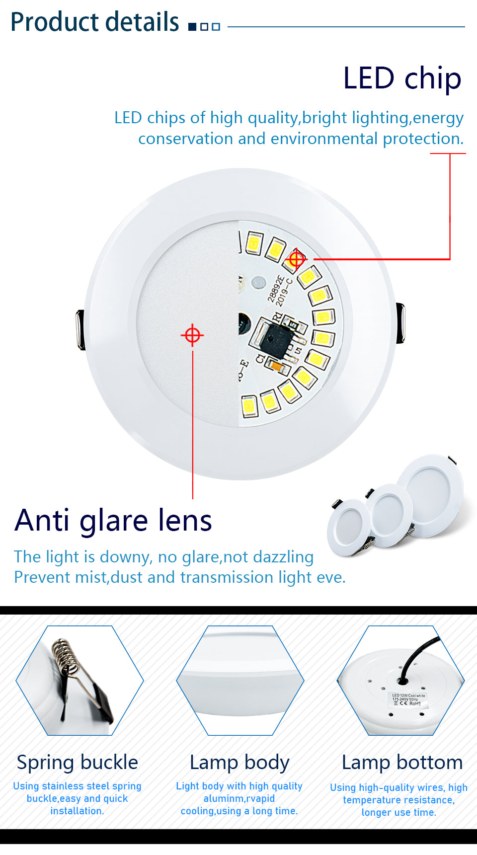 Ceiling Lamp LED Downlight 3W 5W 7W 9W 12W 15W 6pcs Round LED Blub AC 220V 240V Indoor Lighting Recessed LED Ceiling Light