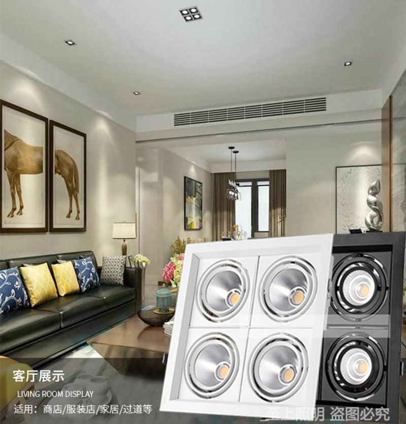 Super bright square dimmable led cob ceiling spotlight 40W/48W AC85-265V ceiling recessed light indoor lighting